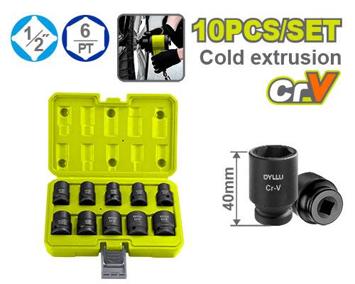 დარტყმითი თავაკების ნაკრები 1/2", 10ნაჭრ - Image 1