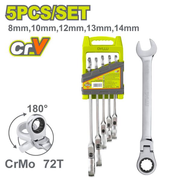 5 ცალიანი ქანჩის გასაღების ნაკრები მოქნილი ჩამკეტი მექანიზმით - Image 2