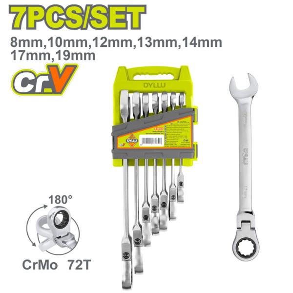 7 ცალი ხრუტუნა ქანჩის გასაღებების ნაკრები მოხრილი  8-19მმ - Image 2