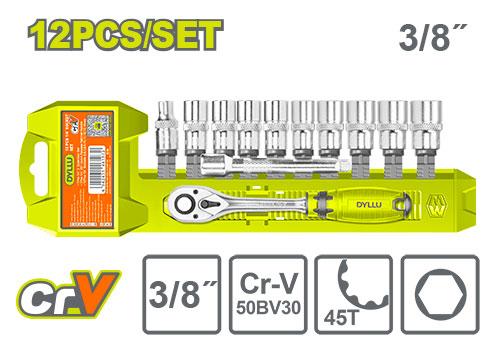 თავაკების ნაკრები სახელურით,3/8", 12ნაჭრ - Image 2