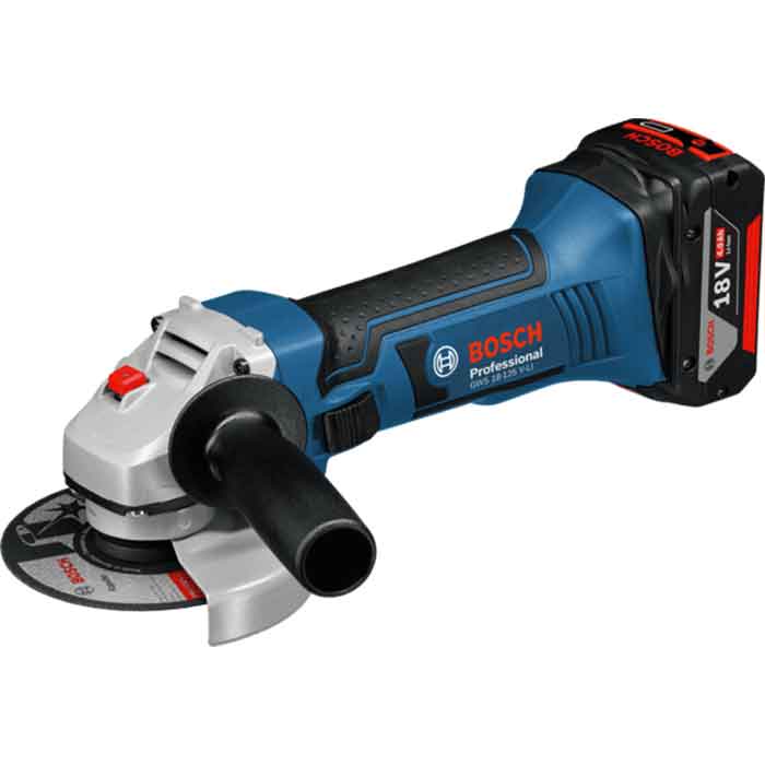 BOSCH აკუმულატორული კუთხსახეხი GWS 18-125 V-LI + (1x4,0Ah+GAL 18-40 C) (18 V)