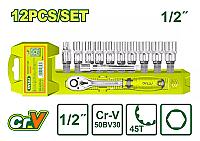 12 Pcs 1/2" ქანჩის სახსნელი თავაკები კომპლექტში 12ც-იანი DTST2212