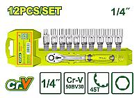 12 Pcs 1/4" ქანჩის სახსნელი თავაკები კომპლექტში 12ც-იანი DTST4212