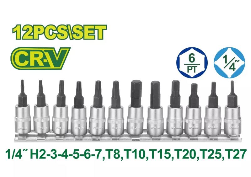 12 ცალი 1/4" ბიტიანი თავაკების ნაკრები DTST2414