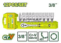 თავაკების ნაკრები სახელურით,3/8", 12ნაჭრ DTST3212