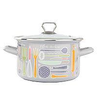 ქვაბების ნაკრები ემალის მინის თავსახურით ნაცრისფერი 3ც 