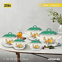 ქვაბების ნაკრები ემალის  თავსახურით 5ც