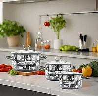 ქვაბების ნაკრები ემალის მინის თავსახურით შავი 3ც - Thumbnail 2