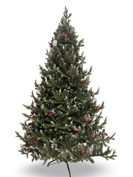 დათოვლილი ნაძვის ხე - 270სმ გირჩით და კენკრით PE+PVC - Image 1