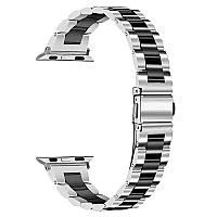 Watch4 316L Stainless Steel 3-Bead Watch Strap 20mm Replace Band - Silver+Black