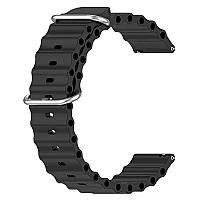 Gear Sport Universal 20mm Wave Design Silicone Replacement Strap Solid Color Wrist Band - Black - Thumbnail 2