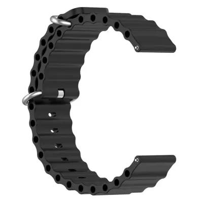 Gear Sport Universal 20mm Wave Design Silicone Replacement Strap Solid Color Wrist Band - Black - Image 3