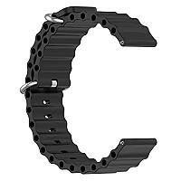 Gear Sport Universal 20mm Wave Design Silicone Replacement Strap Solid Color Wrist Band - Black - Thumbnail 3