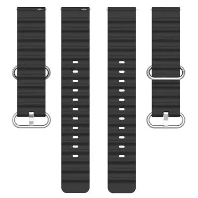 Gear Sport Universal 20mm Wave Design Silicone Replacement Strap Solid Color Wrist Band - Black - Image 4