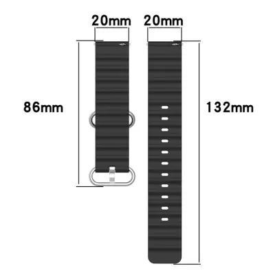 Gear Sport Universal 20mm Wave Design Silicone Replacement Strap Solid Color Wrist Band - Black - Image 7