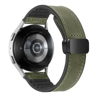 Huawei Watch GT 3 42mm Magnetic Genuine Cow Leather Watch Band, 20mm - Army Green - Image 1