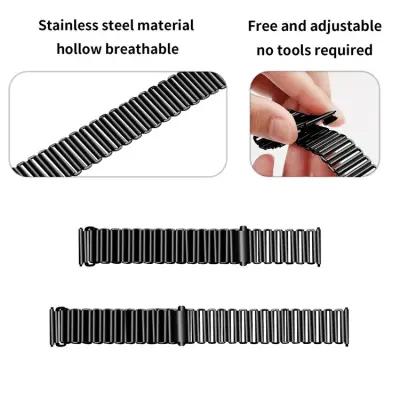 46mm Stainless Steel Wrist Band 20mm Adjustable Hollow Watch Strap - Black - Image 2