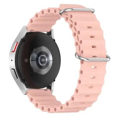 Gear Sport Universal 20mm Wave Design Silicone Replacement Strap Solid Color Wrist Band - Pink - Image 1