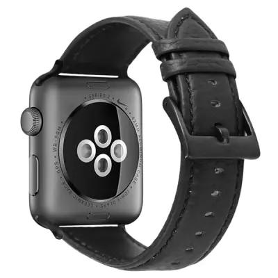 3 2 1 42mm Genuine Cow Leather Watch Band - Black - Image 1