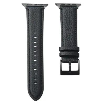 3 2 1 42mm Genuine Cow Leather Watch Band - Black - Image 2