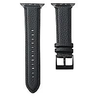 3 2 1 42mm Genuine Cow Leather Watch Band - Black - Thumbnail 2