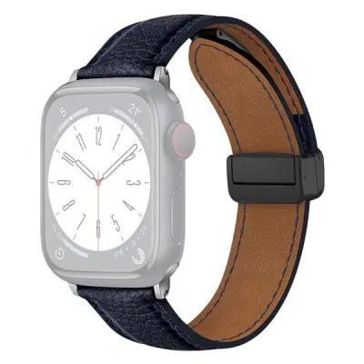 3 2 1 42mm Litchi Texture Leather Strap - Dark Blue - Image 1