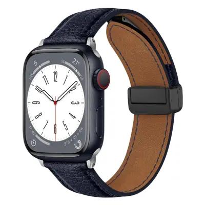 3 2 1 42mm Litchi Texture Leather Strap - Dark Blue - Image 2