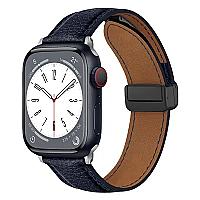 3 2 1 42mm Litchi Texture Leather Strap - Dark Blue - Thumbnail 2