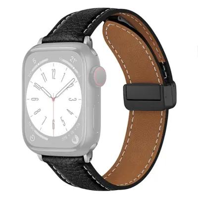 3 2 1 42mm Litchi Texture Leather Strap - Black - Image 1