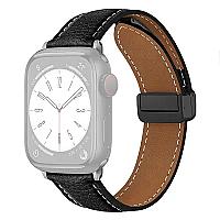 3 2 1 42mm Litchi Texture Leather Strap - Black