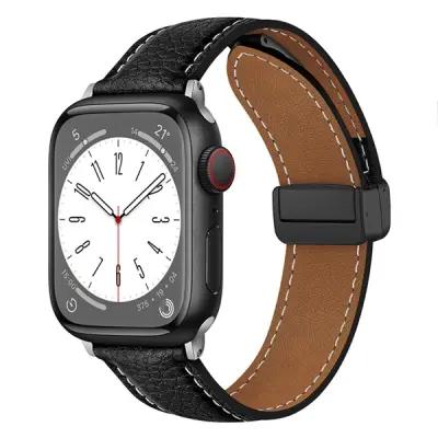 3 2 1 42mm Litchi Texture Leather Strap - Black - Image 2