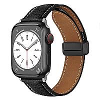 3 2 1 42mm Litchi Texture Leather Strap - Black - Thumbnail 2
