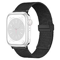 KALEBOL Magnetic Buckle Watch Band for Apple Watch Series 10 9 8 7 SE 6 5 4 3 2 1 42mm 41mm 40mm 38mm Stainless Steel Strap - Black - Thumbnail 2