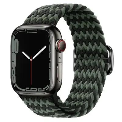 3 2 1 38mm Watch Band Braided Nylon Strap - W-Shape Black+Green - Image 2