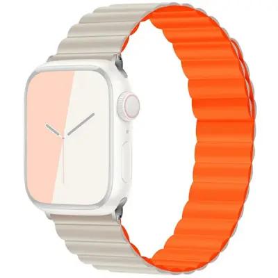KALEBOL Magnetic Watch Band for Apple Watch Series 10 9 8 7 SE 6 5 4 3 2 1 42mm 41mm 40mm 38mm Silicone Adjustable Strap - Starlight Orange - Image 1