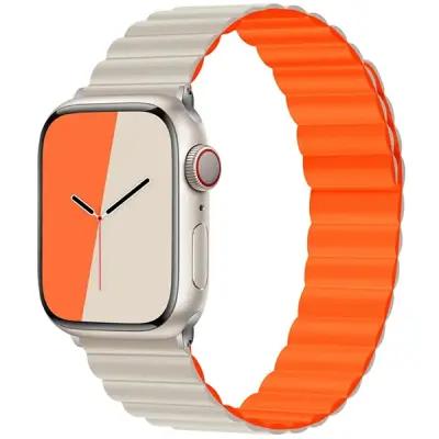 KALEBOL Magnetic Watch Band for Apple Watch Series 10 9 8 7 SE 6 5 4 3 2 1 42mm 41mm 40mm 38mm Silicone Adjustable Strap - Starlight Orange - Image 2