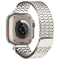 LEMONDA Magnetic Strap For Apple Watch Series 10 Ultra 9 8 7 SE 6 5 4 3 2 1 46mm 49mm 45mm 44mm 42mm Metal Watch Band - Starlight - Thumbnail 2