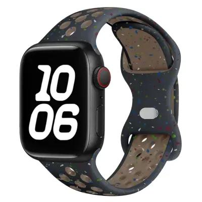 KALEBOL Color Dots Silicone Strap for Apple Watch Series 10 9 8 7 SE 6 5 4 3 2 1 42mm 41mm 40mm 38mm Butterfly Buckle Band - Black - Image 1