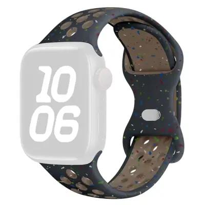 KALEBOL Color Dots Silicone Strap for Apple Watch Series 10 9 8 7 SE 6 5 4 3 2 1 42mm 41mm 40mm 38mm Butterfly Buckle Band - Black - Image 2