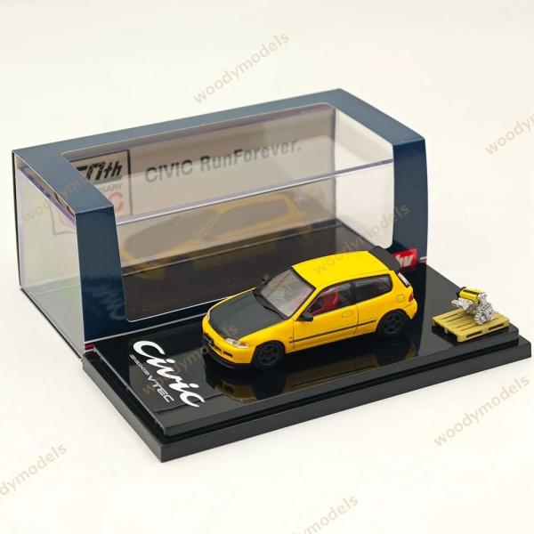 საკოლექციო მანქანა Hobby Japan 1:64 Civic (EG6) Customized Version with Engine Display Yellow - Image 3