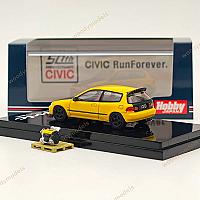 საკოლექციო მანქანა Hobby Japan 1:64 Civic (EG6) Customized Version with Engine Display Yellow - Thumbnail 4