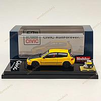 საკოლექციო მანქანა Hobby Japan 1:64 Civic (EG6) Customized Version with Engine Display Yellow - Thumbnail 5