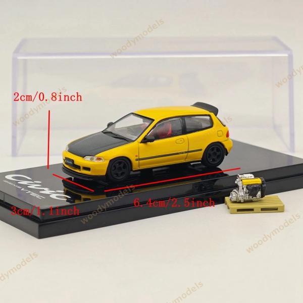 საკოლექციო მანქანა Hobby Japan 1:64 Civic (EG6) Customized Version with Engine Display Yellow - Image 6